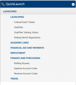 Quicklaunch menu screenshot